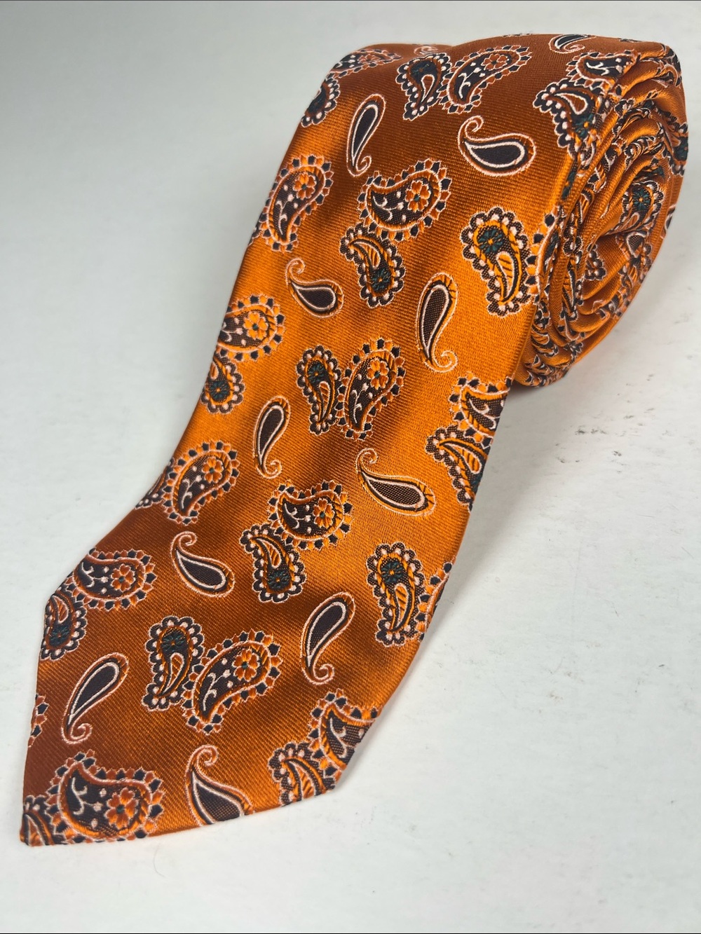 Etro Orange Paisley Silk Tie with Dark Paisley Accents
